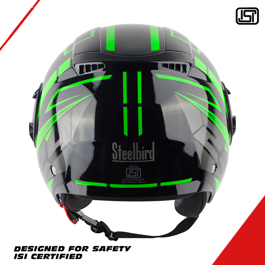 Steelbird SBH-31 Baron 24 ISI Certified Open Face Helmet For Men And Women With Inner Sun Shield(Dual Visor Mechanism) (Matt Black Green)
